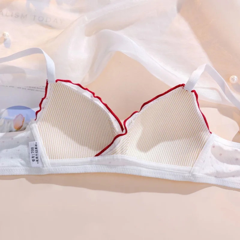 Imagen 5: Conjunto de sujetador inalámbrico lindo y dulce, bralette de copa triangular de algodón suave y cómodo, lencería push-up sin aros para adolescentes
