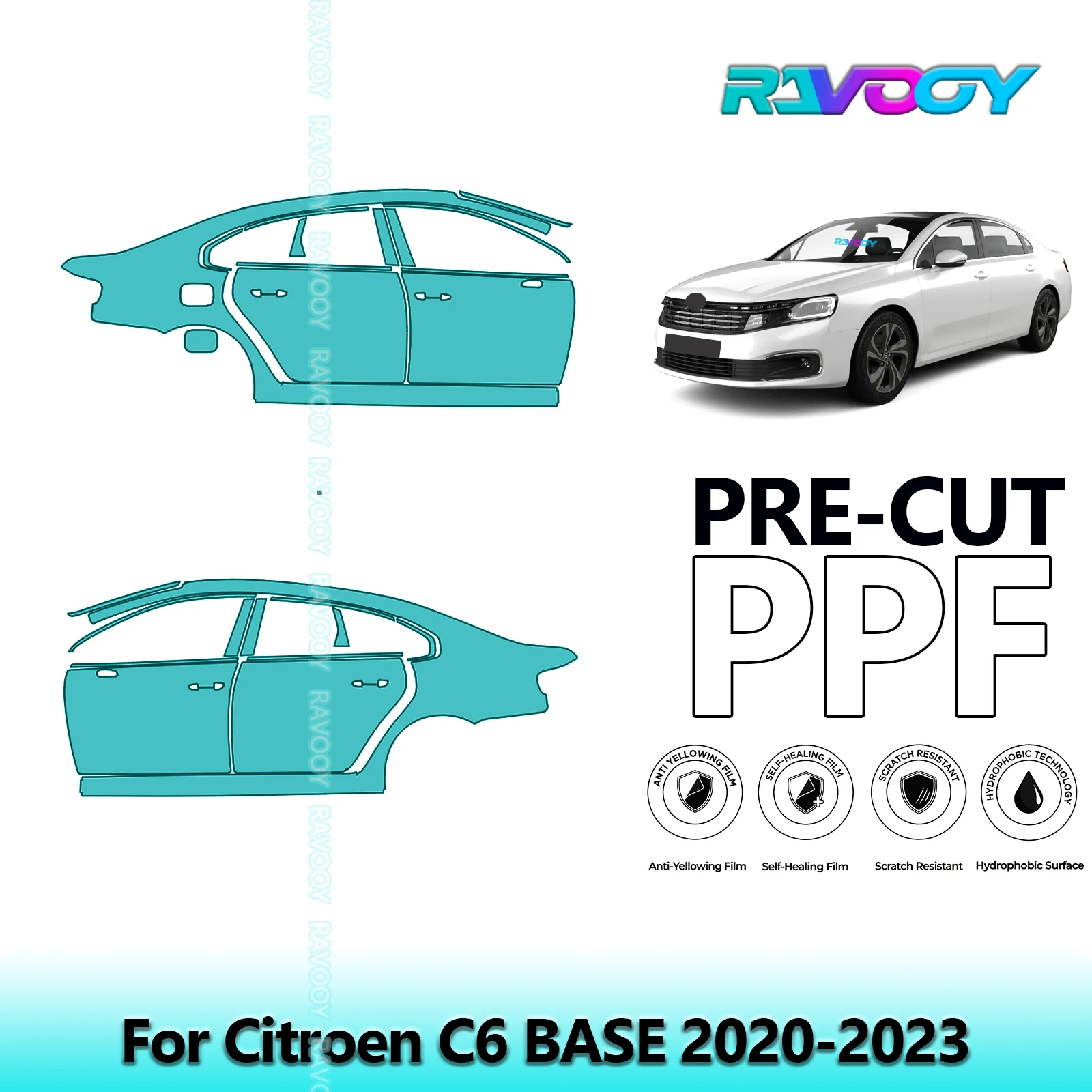 

For Citroen C6 BASE 2020-2023 8.5mil Clear Matte Pre-Cut PPF Door & A/B Pillar Kit TPU Paint Protection Film Set