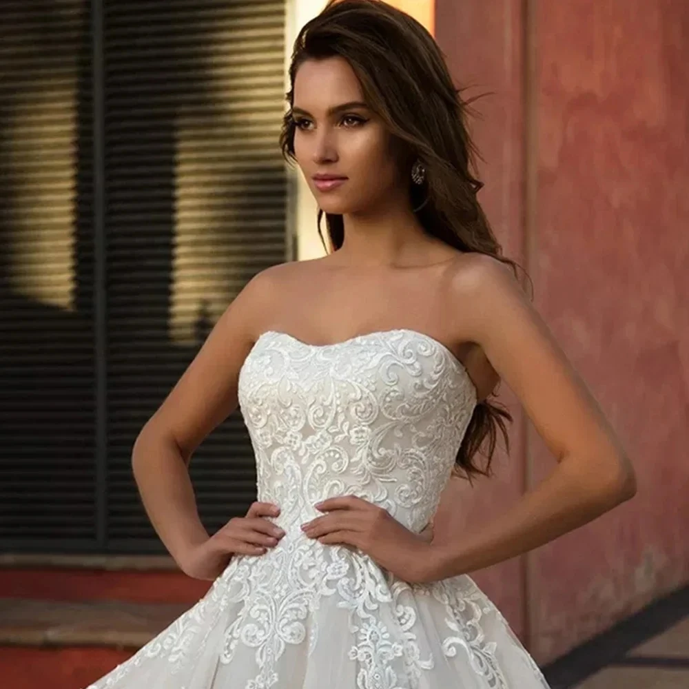 Elegante vestido de casamento 2026 sem alças rendas apliques tule a linha vestidos de noiva vestidos de noiva trem varredura robe de mariage