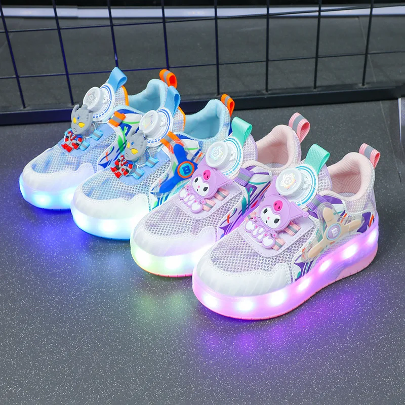 Fashion Two Wheels LED Children Roller Shoes Swivel Button Kids Skates Air Mesh Girls & Boys And Women Sneakers Size 29-40