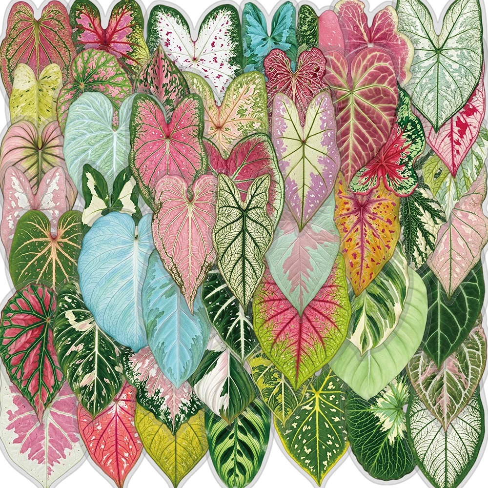 50PCS Colorful Art Plant Leaves Sticker Harajuku Living Room Personalized PET Fashion Cartoon Luggage Vintage Supplies Sticker