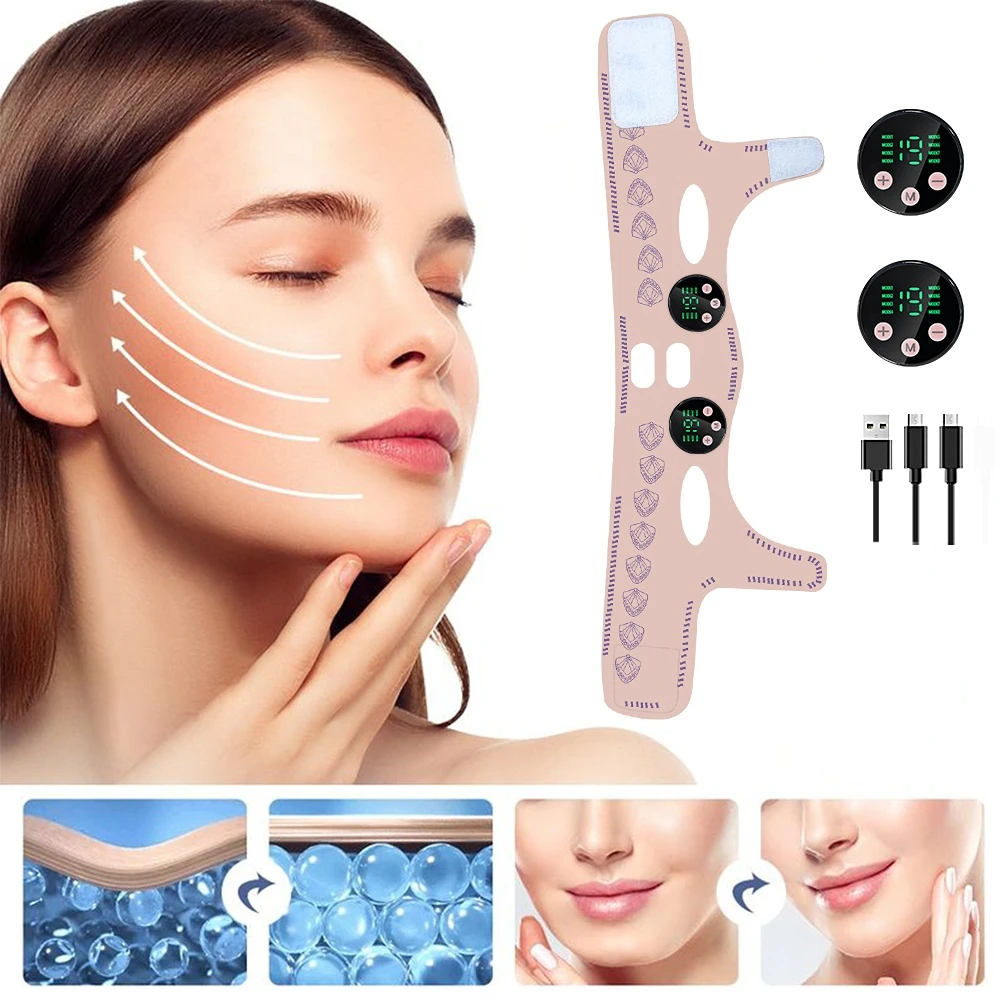 EMS Head Massage Face Relaxation USB Charging Facial Slimming Strap Face Lifting Reduce Double Chin Cheek Lift Up Face Thin Mask