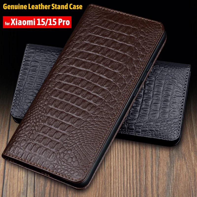 Genuine Leather Flip Funda for Xiaomi Mi 15 Pro Case for Xiaomi 15 Pro Case wake up Sleeping Cover Fashion Funda