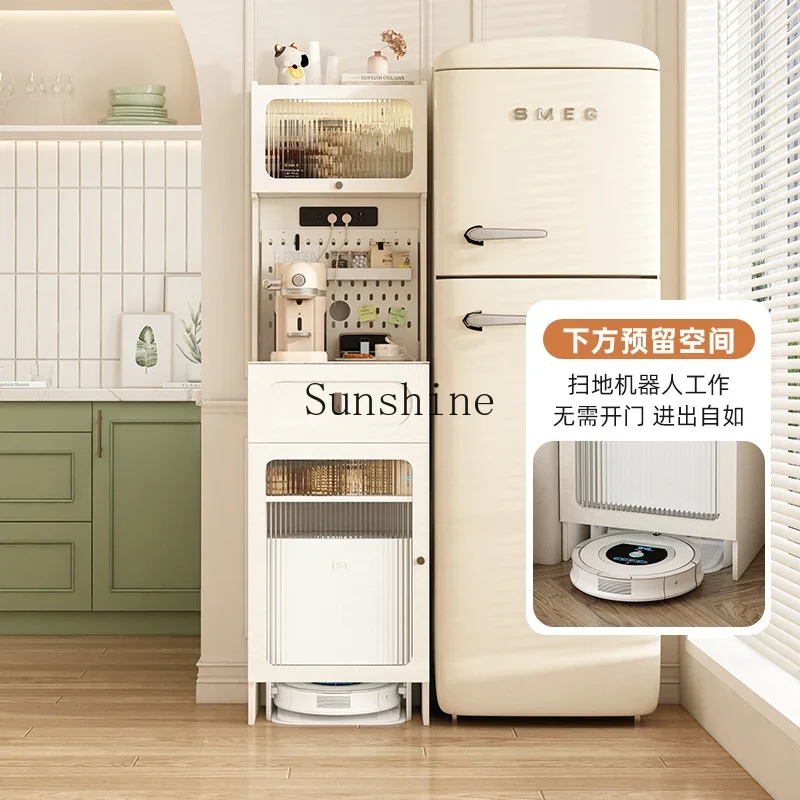 French cream wind sweeping robot hidden small apartment kitchen wall storage high cabinet