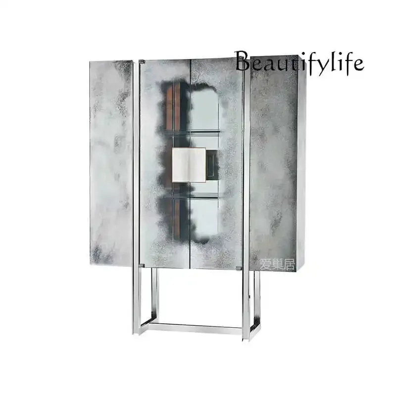 N40 Italian light luxury metal wine cabinet restaurant simple high-end side cabinet villa living room wall display cabinet