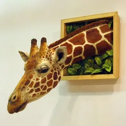 3d Wall Mounted Giraffe Sculpture Giraffe Heads Wall Hanging Decorations Wall Art Life-like Animal Statue Ornaments Gift