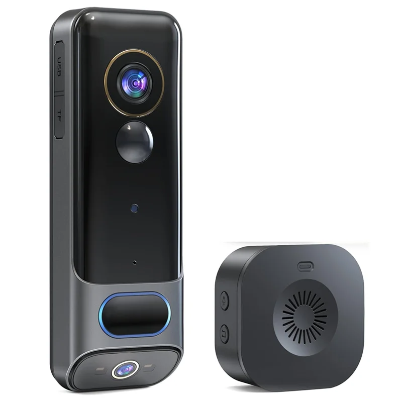 AC56-Doppia telecamera per campanello wireless senza abbonamento, telecamera per porta intelligente 2K wireless, con rilevamento umano AI, visione notturna