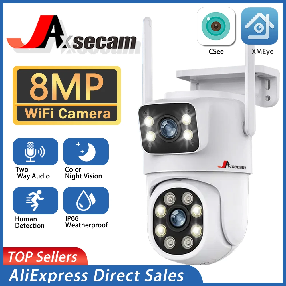 

ICSee XMeye 8MP 4K Dual Lens WIFI Camera Dual Lens Remote Access Color Night Vision PTZ HD Security CCTV Surveillance Camera