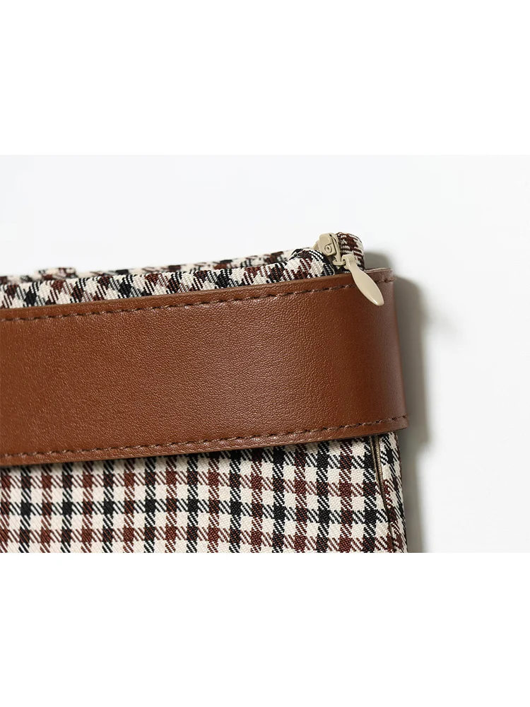 กระโปรงลายสก็อตวินเทจสำหรับผู้หญิง คอลเลคชั่นฤดูใบไม้ร่วง พร้อมเข็มขัด ดีไซน์หรูหราสง่างาม ทรงเอไลน์ ความยาวปานกลาง แฟชั่นลำลอง