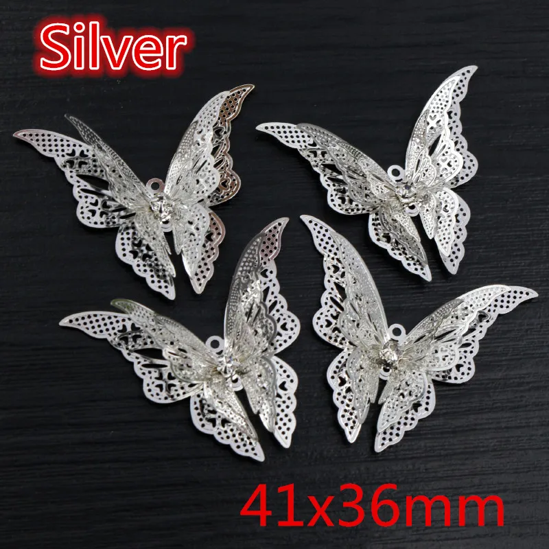 10pcs 35x25mm Metal Copper Rhinestone Butterfly Filigree Wraps Charm DIY Jewelry Accessories Findings Supplies For Jewelry