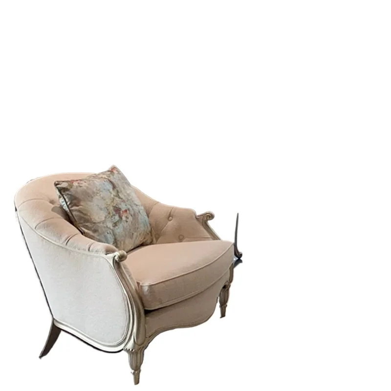 

North American light luxury fabric sofa, modern simple solid wood carving French villa model room furniture