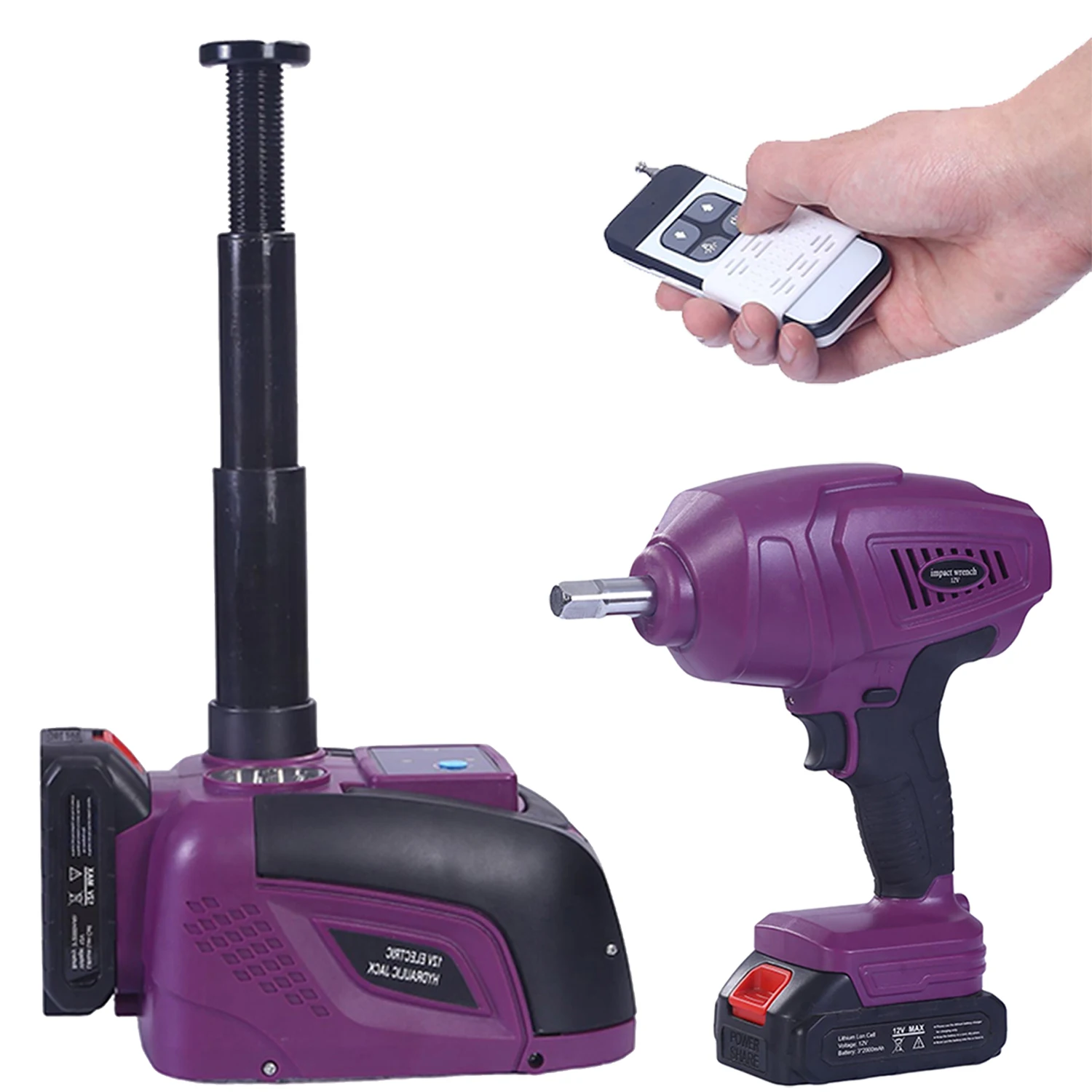 แจ็คไฮดรอลิกรถยนต์ไฟฟ้า 12V แบบพับเก็บได้สําหรับงานหนักพร้อมประแจผลกระทบไฟฟ้า ชุดเปลี่ยนยางขนาด 5 ตันสําหรับรถยนต์ SUV