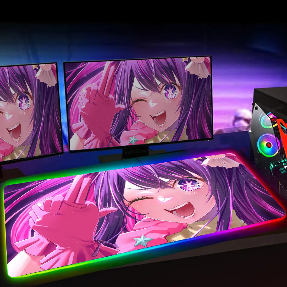 

RGB Mousepad Oshi No Ko Cute Girl Hoshino Ai Gaming Desk Mat 90x40cm Rubber Non-slip Extra Large Keyboard Rugs Glowing Mouse Pad