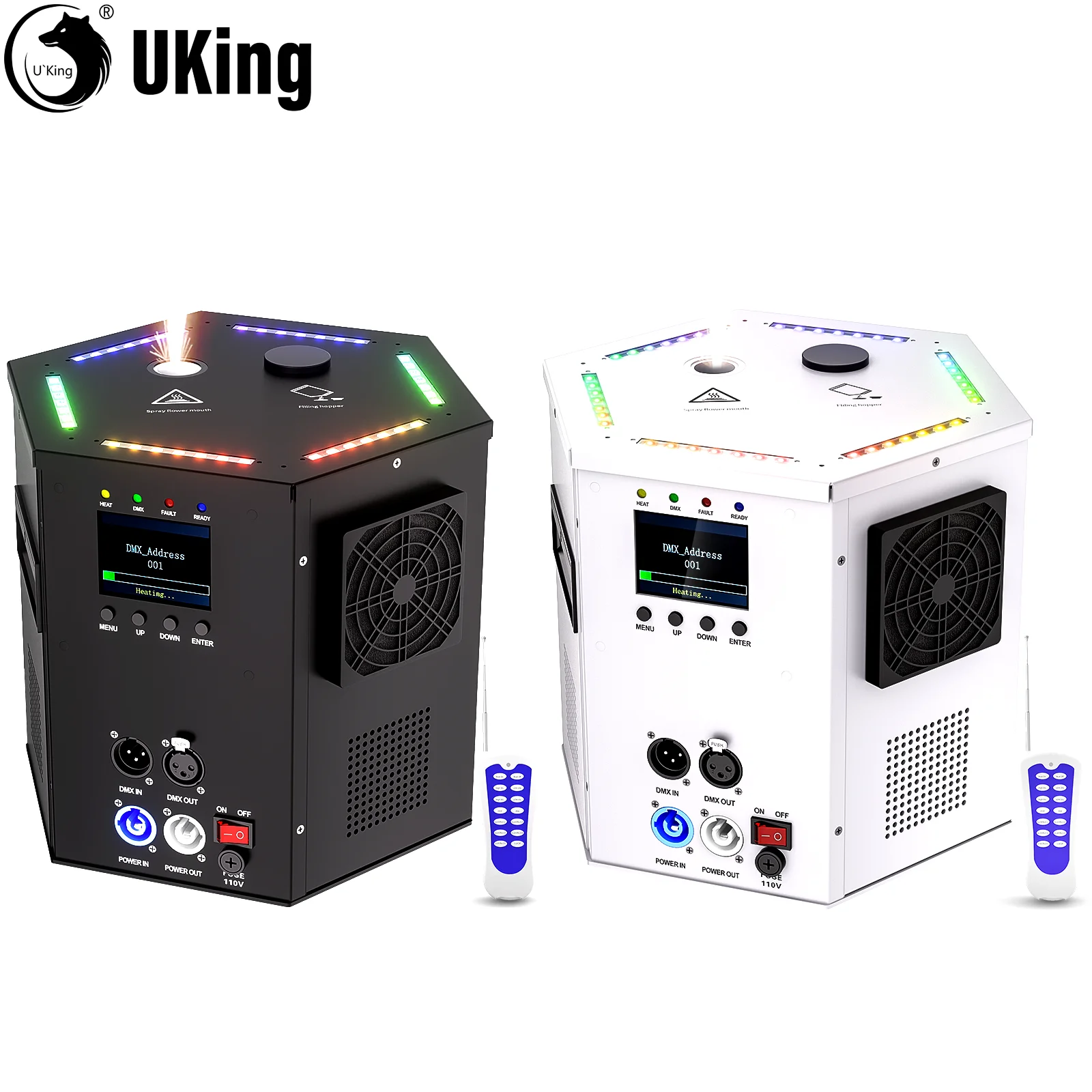 

U'King 700W Hexagon Cold Spark Machine RGB LED Top Spraying Electronic Flower Spraying Machine Stage Equipment For Party Show