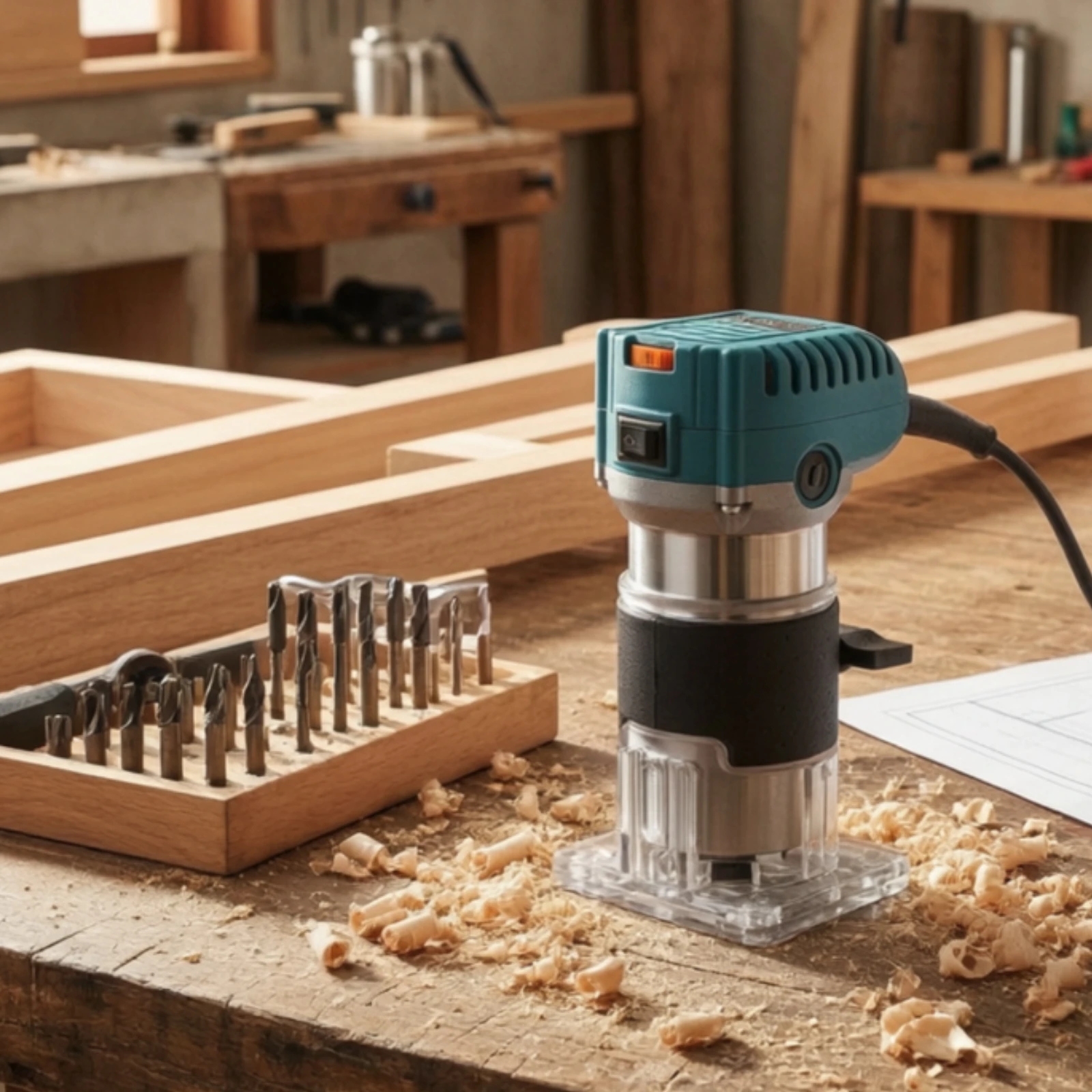 Wood Router with Transparent Base 6-Speed Electric Wood Router Electric Hand Trimmer Multifunctional Power Tool Handheld
