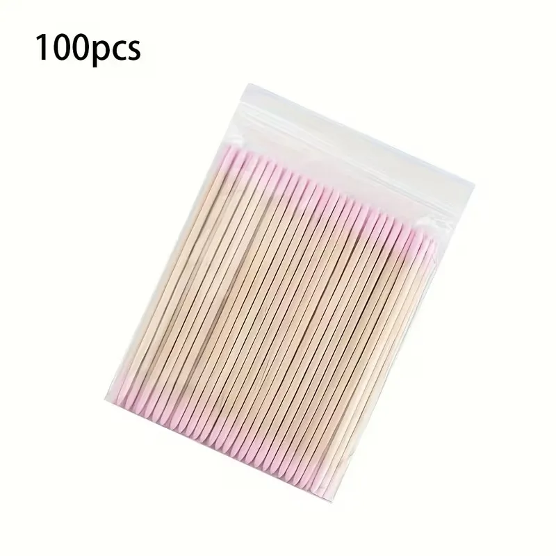 100Pcs Pink Double End Mini Cotton Swabs for Makeup Lash Tattoo Nail Cleaning