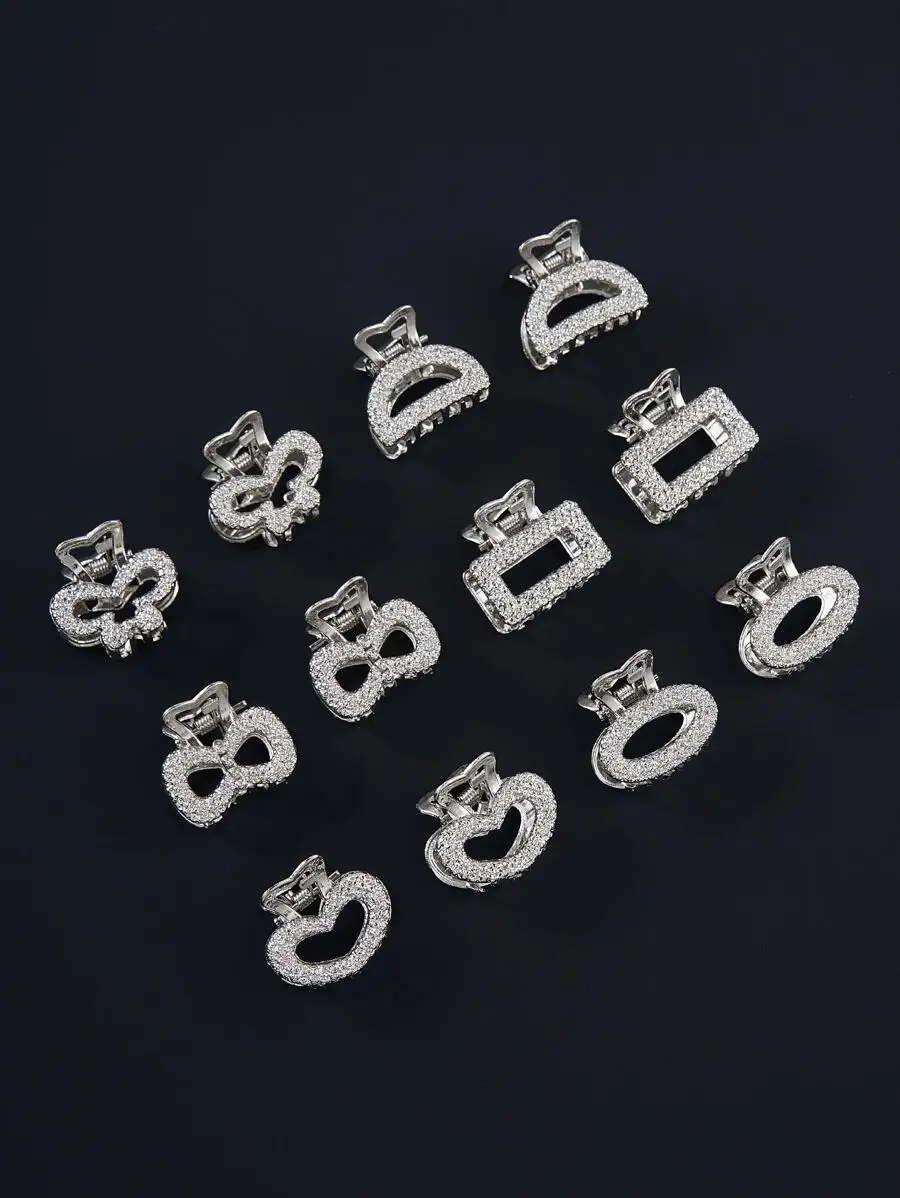 12pcs Asymmetrical Texture Alloy Hair Claw Clips, Small Exquisite Personalized Metal Alloy Geometric Mini Hair Clips For High