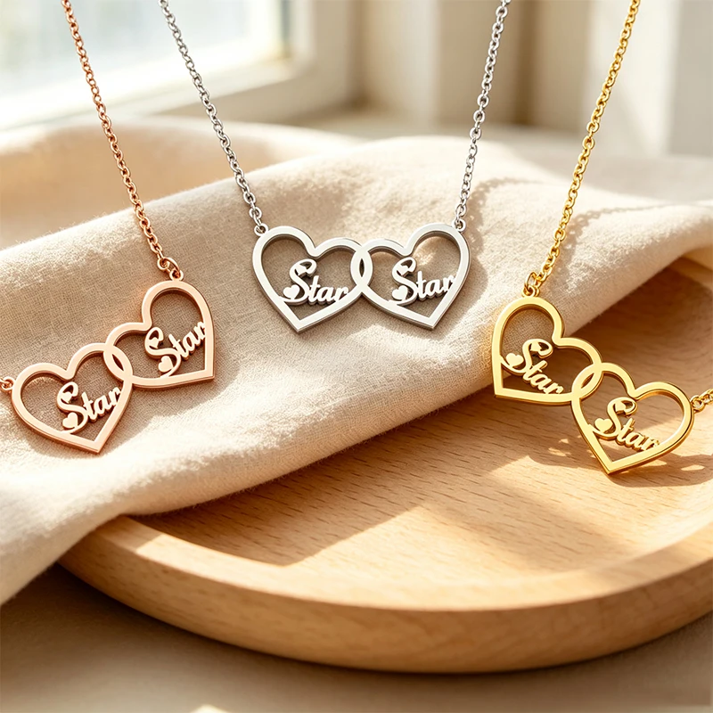 Couples Double Heart 2 Names C - đánh giá và giá Birth Flower Necklace