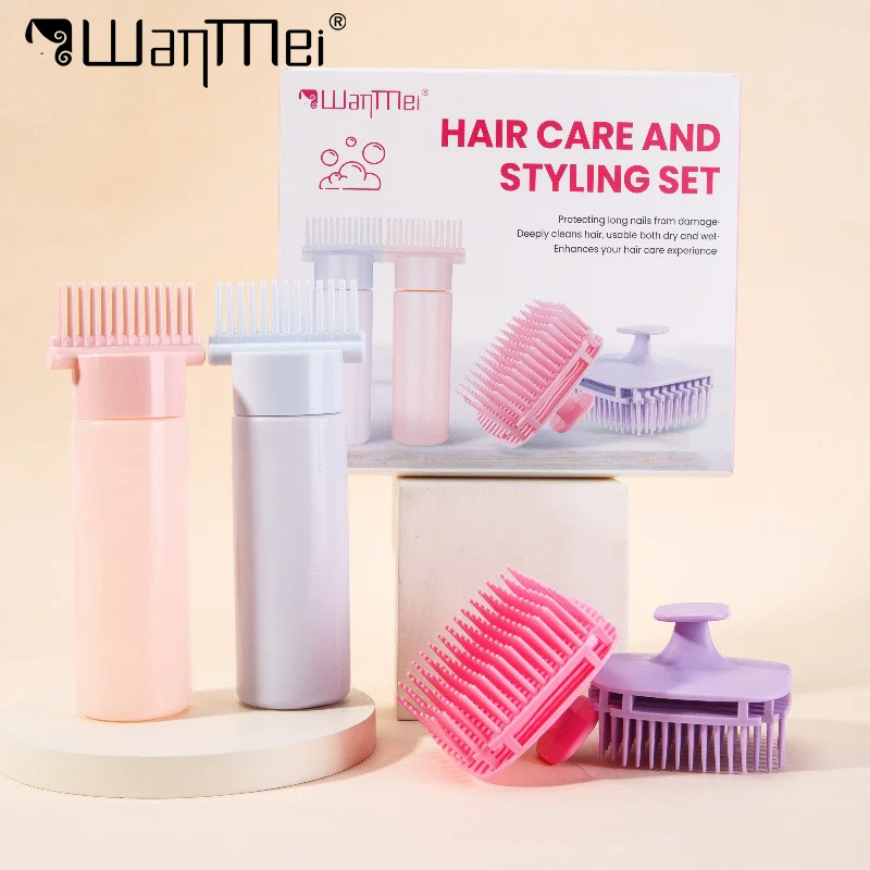 

4pcs Hair Care Kit Refillable Dye Oil Applicator Bottles Root Comb with Silicone Shampoo Washing Brush Tools Gift Box Set