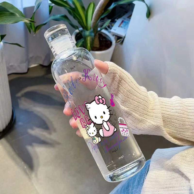 Sanurgente Hello Kitty Time Scale Tasse à eau en plastique anti-chute pour homme et femme, tasse à thé de dessin animé, bouteille d'eau de sport, beau, 500ml, nouveau