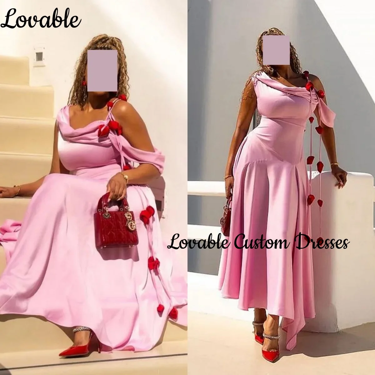 

Ball-Gown A-Line Pink Customize Off-The-Shoulder Luxury Ankle-Length Dubai Luxury Evening Dress Short Sleeves Zipper Up فستان حف