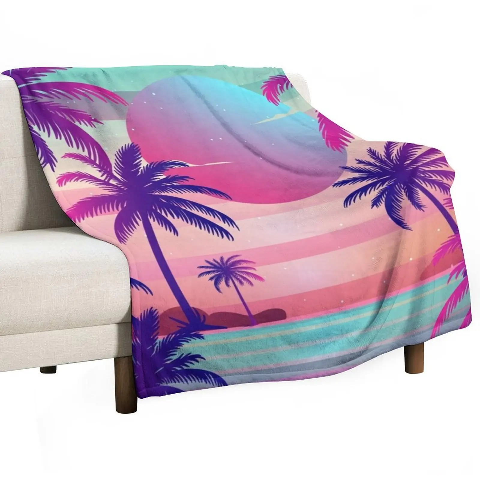 

Sunset Palm Trees Vaporwave Aesthetic Throw Blanket Decorative Sofas Sofa anime Sofa Quilt Blankets