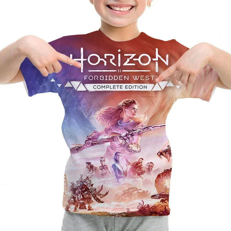 Kids T-shirt Horizon Forbidden West Printed T-Shirt Summer Short Sleeve Boys Girls O-neck Tees Children Clothing Casual Tops