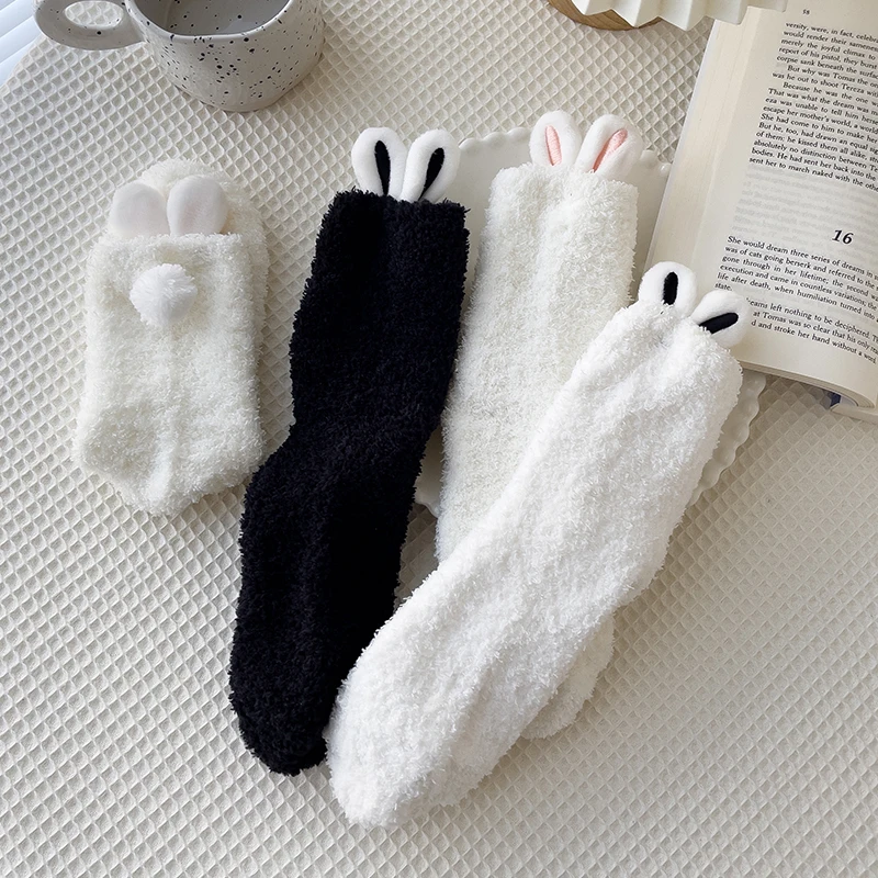 1/3 Paar Neue Frühling-Herbst Cartoon Niedliche Damen Mittelhohe Dicke Haussocken Warme Schlafsocken Lässige Bequeme Damensocken