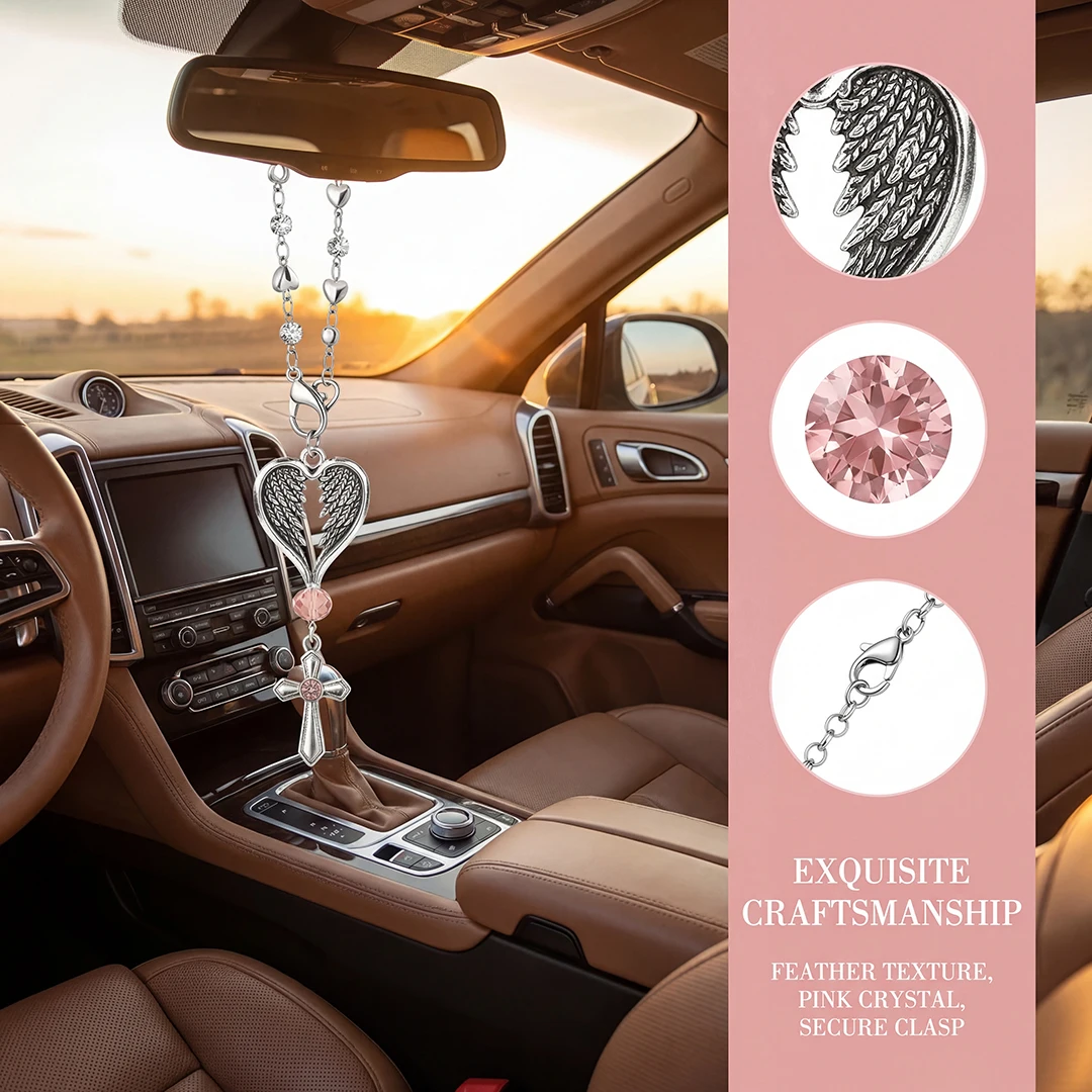 Guardian Angel Wing Cross Car Hanging Ornament Auto Rearview Mirror Decoration&Handbag Charm for Women Car Interior Accessories