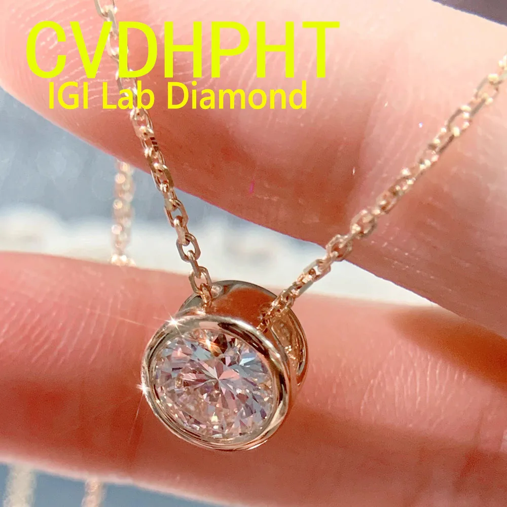 Perfect real 18K Yellow GoldRound Cut CVD HPHT Lab Grown Diamond Pendant Necklace  Wedding Diamond Necklace For Women