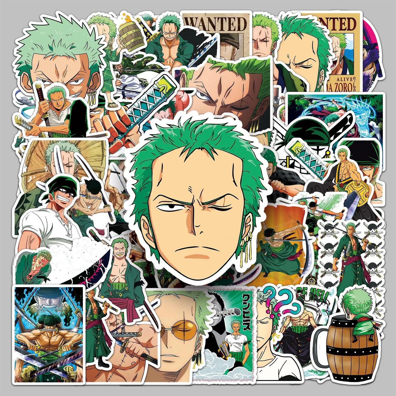 

One Piece stickers Anime Characters Roronoa Zoro Waterproof Sticker 50pcs DIY Decoration Skateboard Guitar Phone Case Stickers