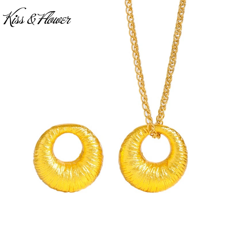 

KISS&FLOWER Gold Round Necklace Pendants For Women Wedding Party Birthday Christmas Bride Mother Girlfriend Ladies Gifts PD206