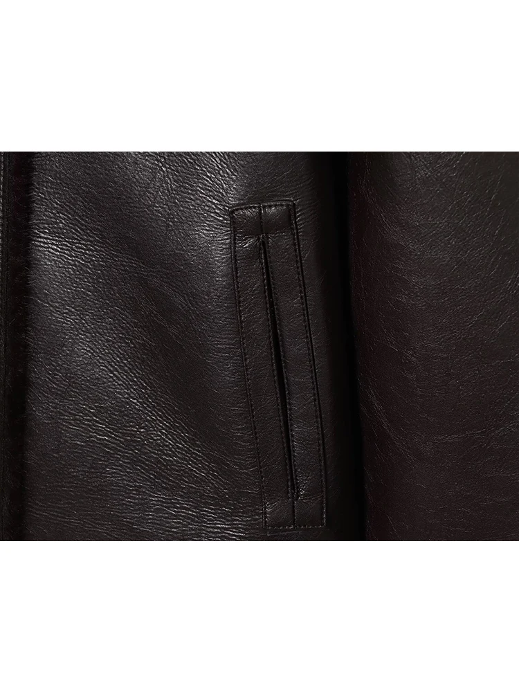 TFMLN Women Double-sided Fleece Leather Jacket Fashion Reversible Design Lapel Oversize Solid Color  Retro Winter Outerwear