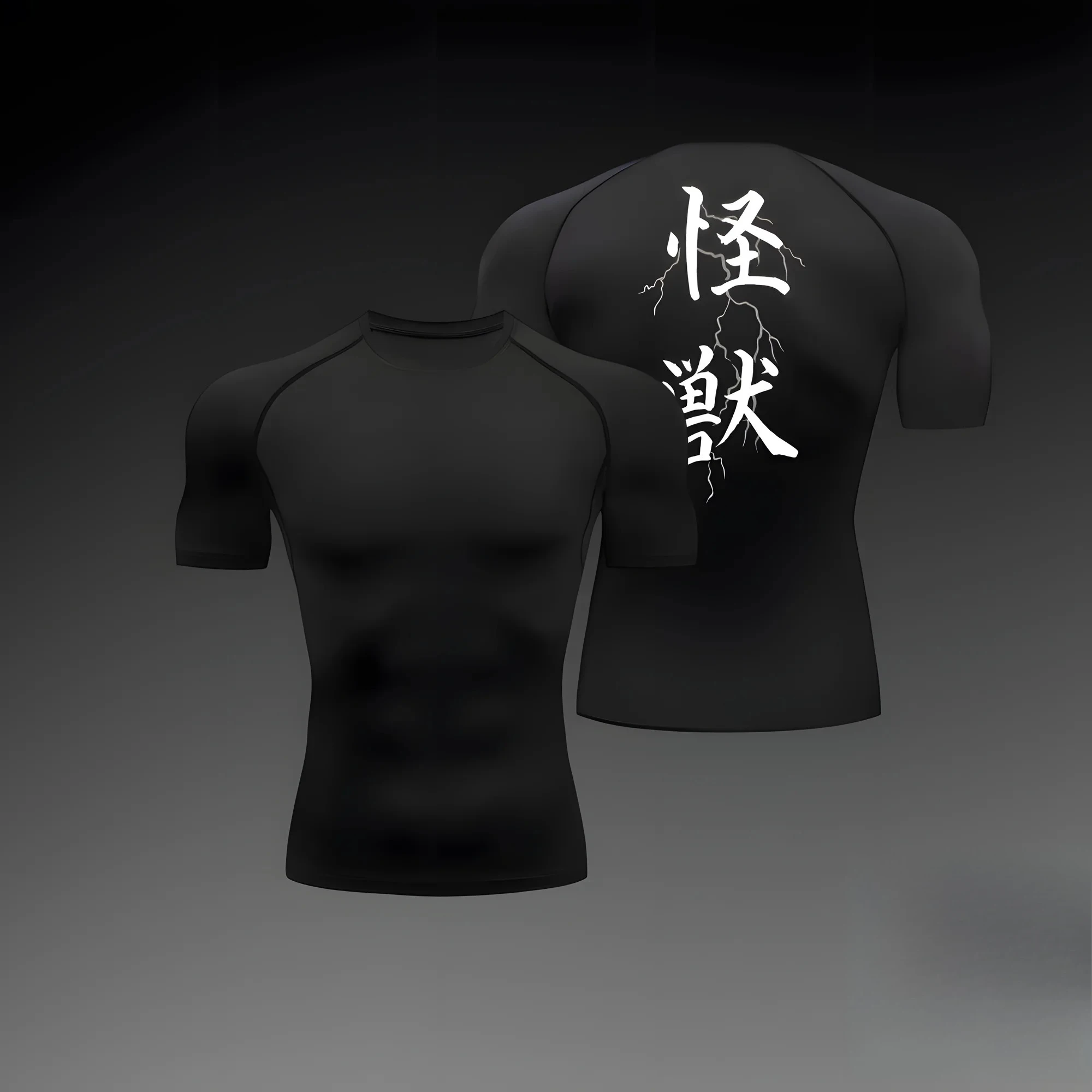 Herren-Shirt, schnell trocknendes T-Shirt, kurzärmelig, für Fitnessübungen, mit Animation bedruckt, Sportstrumpfhose, umfassende Trainingskompression – Detail 5