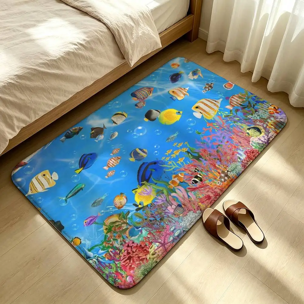 ART Frutiger Aero Aqua Nostalgia Shower Room Absorbent Small Floor Mat Soft Comfortable Decorative Foot Mat