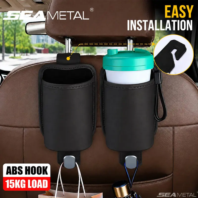 SEAMETAL Car Seat Back Cup Holder Hook Rear Seat Hanging Drink Holder Organizer Box Universal Water Cup Box Storage Rack Pocket
