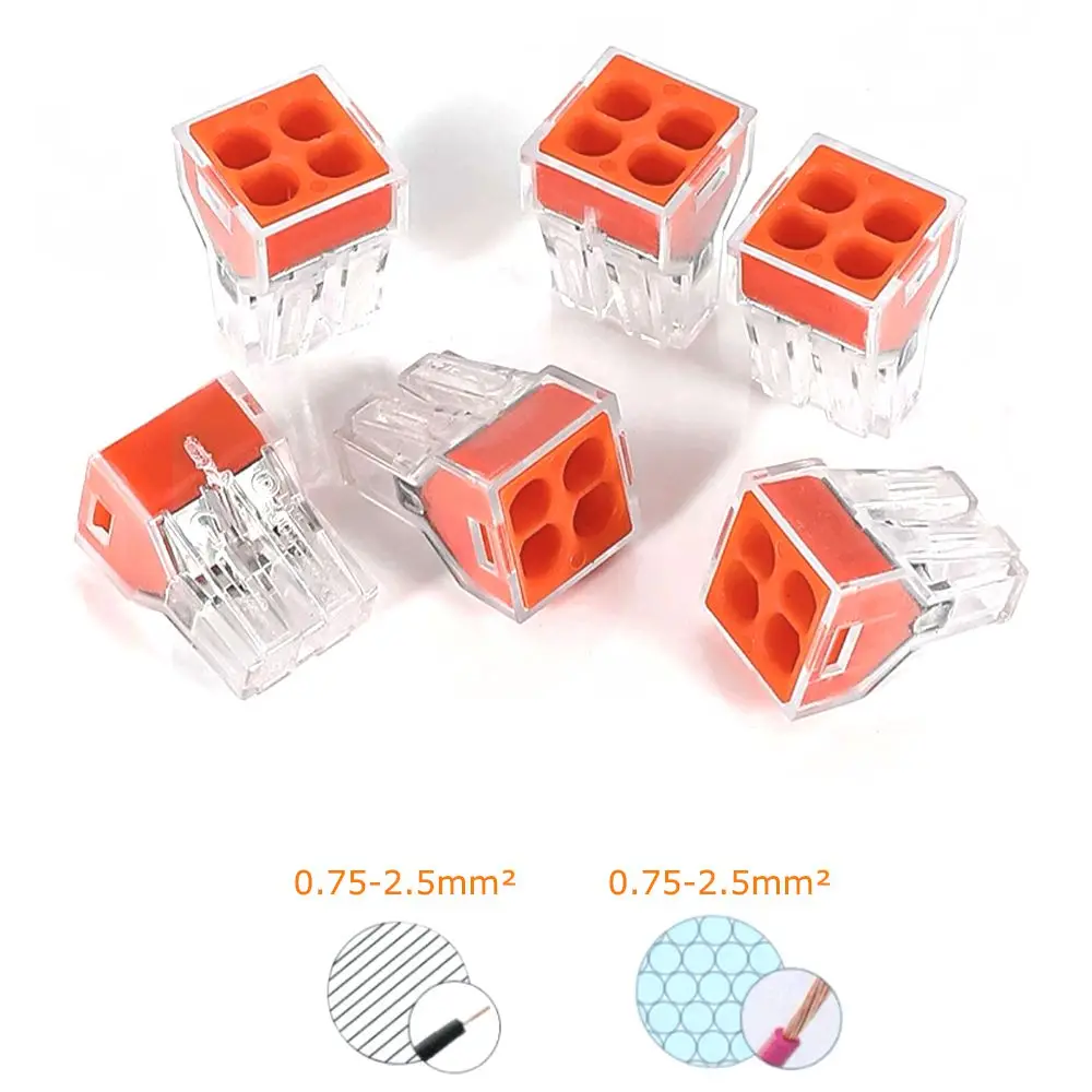 50/100 PCS 4 holes Wire Connector Universal Splitter Wiring Cable Quick Wiring Electrical Connector Push-in Home Terminal Block