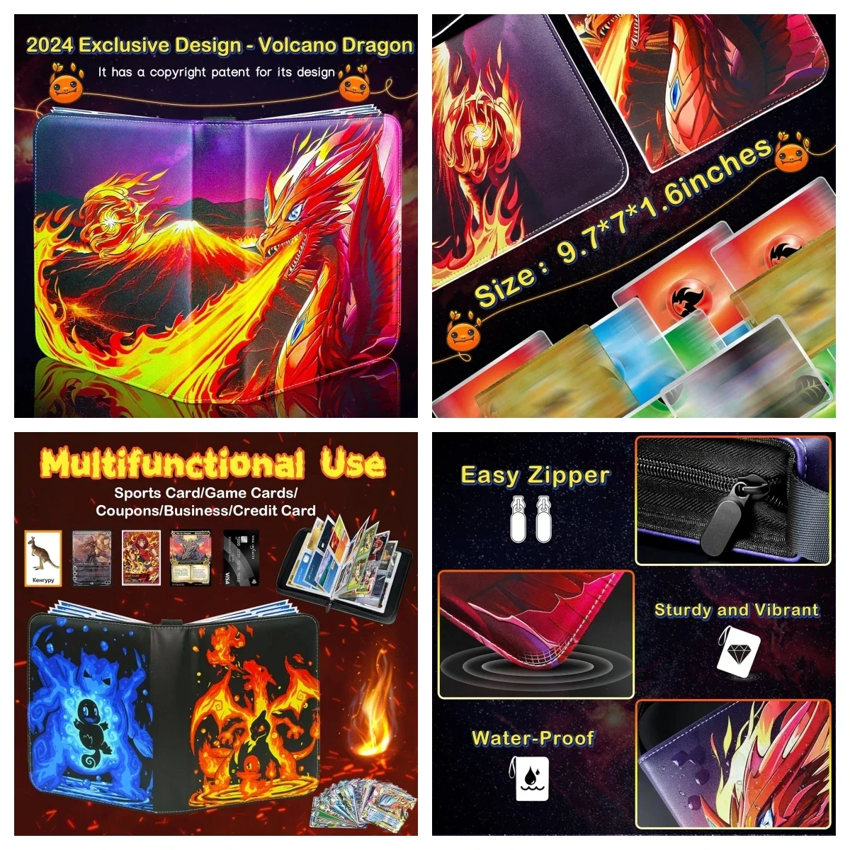 

Папка для коллекционных карточек — 4 кармана, 400 карманов, держатель для карт, альбом с 50 съемными рукавами, портативная книга для сбора карточек на молнии