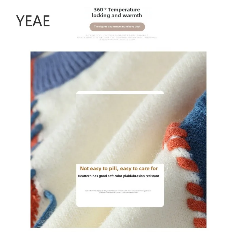 YEAE Autunno e Inverno Denim Risvolto Tendenza moda Colore abbinato Allentato Girocollo Maglione da uomo Abiti firmati di fascia alta Top