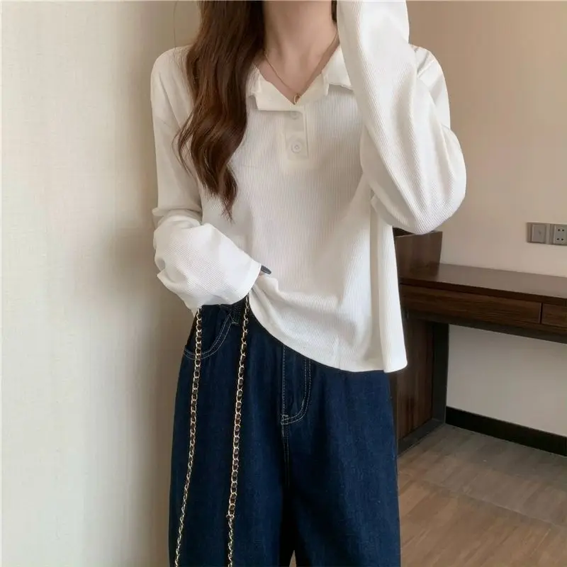 Long Sleeve T-shirts Women Simple 4 Colors Korean Style Colleges Solid Chic Tops Daily Autumn Streetwear Spring Popular Casual