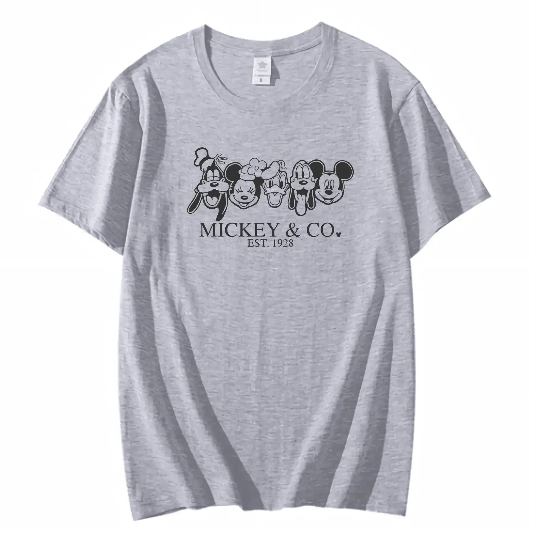 تي شيرت ديزني ميكي آند فريندز 100 برقبة دائرية للنساء لجميع المواسم ملابس الشارع الشهير المغسولة للارتداء اليومي جرافيك
