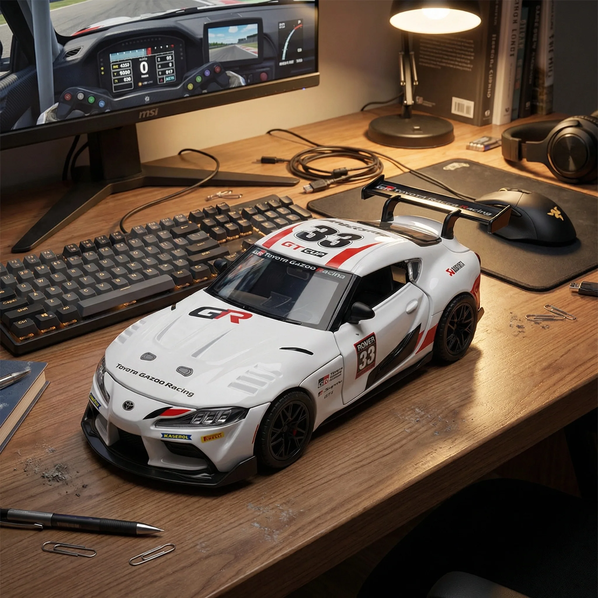 

Модель спортивного автомобиля GR Supra GT4 из сплава, масштаб 1:32, со звуковыми и световыми эффектами, для домашнего декора, коллекционная, литая под давлением, игрушечная машинка, подарок для мальчика