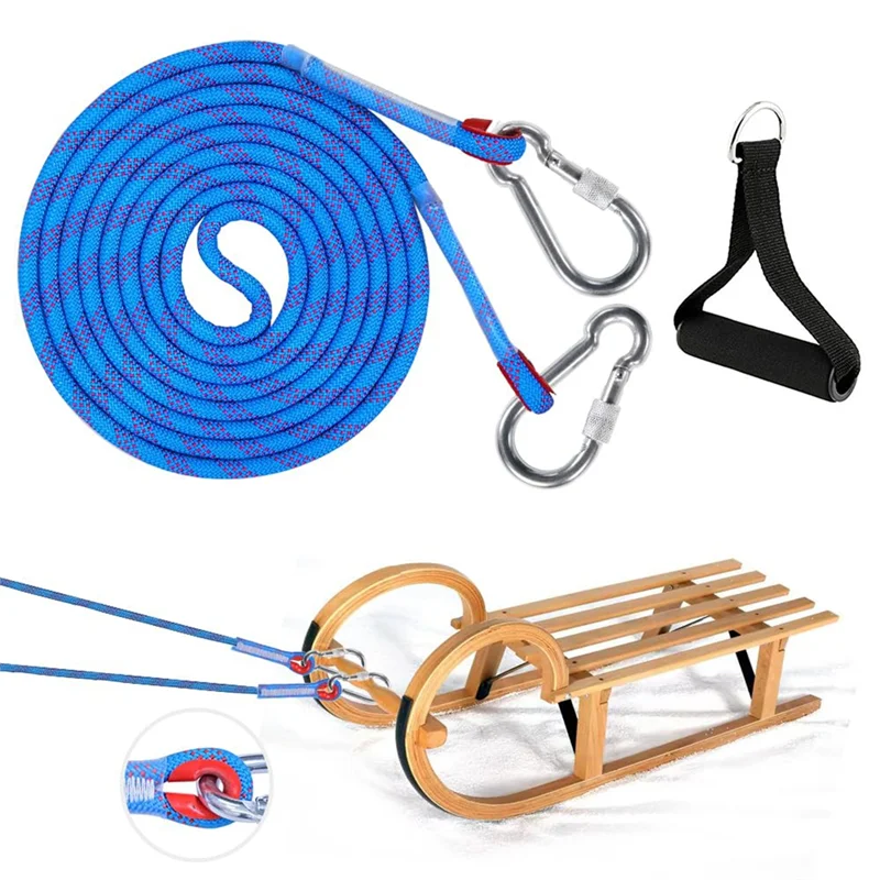 75STO-Sledge Rope With Carabiner, Thick Sledge Rope Diameter 10 Mm, 4 M Sledge Lead With Handle,For Sledges, Sledge Pull Rope