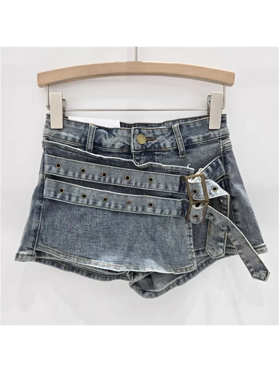 GALCAUR ヒットカラースプライシングレースアップセクシージーンズ女性ハイウエスト痩身アメリカンレトロ女性のパンツ夏の新スタイルのファッション