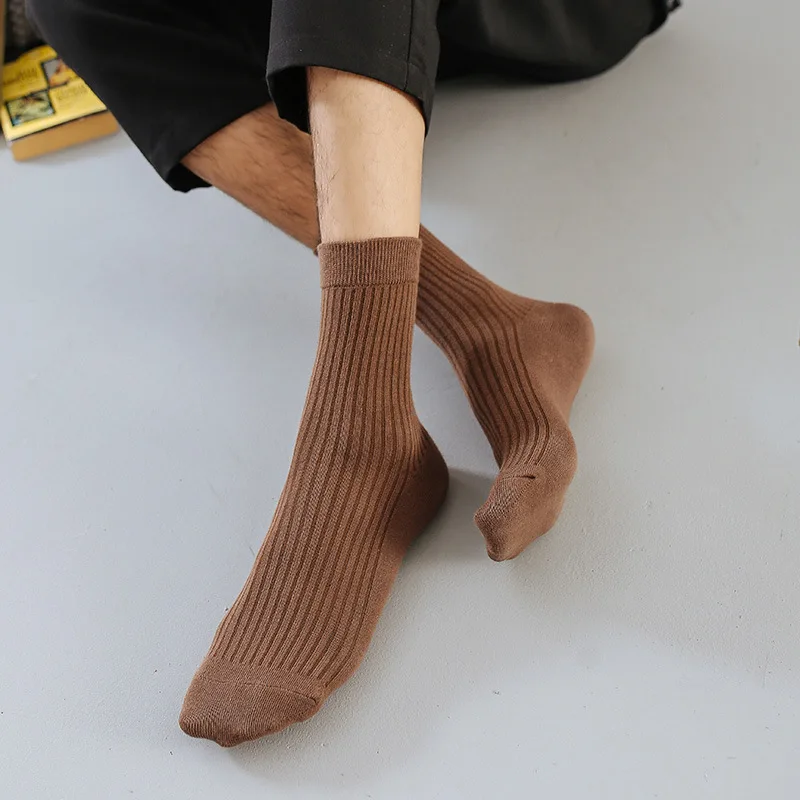 Casual Solid Color Mens Socks Autumn Winter Cotton Knitting Elastic Long Socks Men Business Male Black White Gray Blue Socks Sox