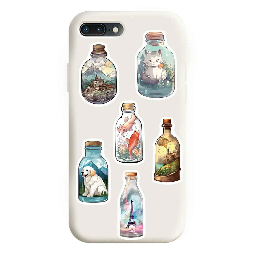 10/30/50/100PCS Cute Bottle World Cartoon Stickers Simple INS Style Aesthetic Luggage DIY Graffiti Girl Gradient Funny Sticker