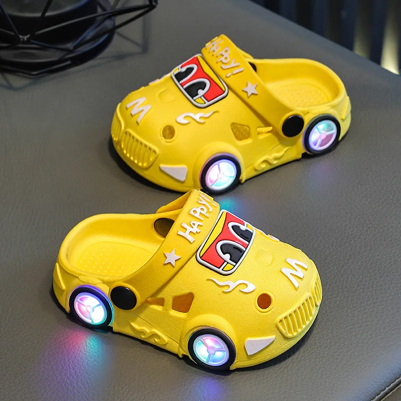 Summer Kids Cartoon Print Light-up Shoes Children Non-slip Soft Sole Beach Sandals Boy Girl Home Slippers Casual Shoes Everyday