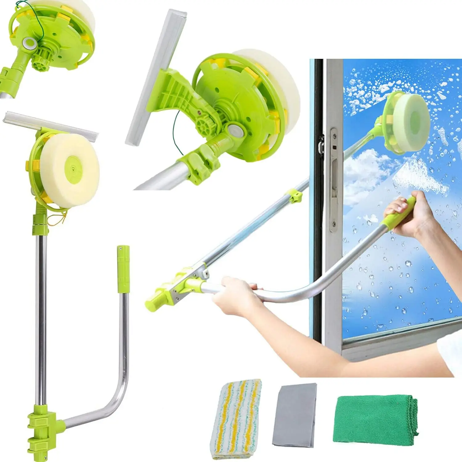 Window Squeegee Cleaner, Glass Dust High-Rise Window Cleaning Brush, Telescopic Pole, 2 in 1 Sponge Squeegee Equipment