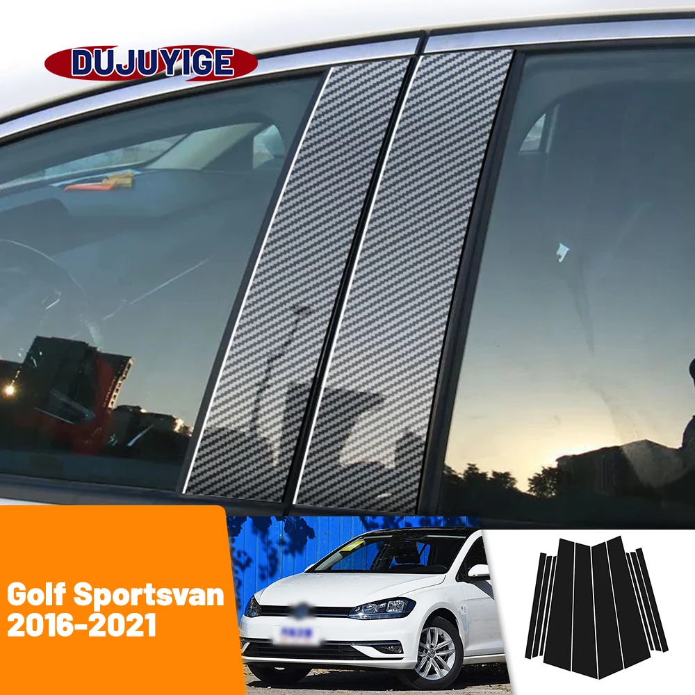 

For VW Golf Sportsvan 2016-2021 2017 2018 2019 Carbon Fiber Window Door Column Deal B C Pillar Post Cover Trim Sticker