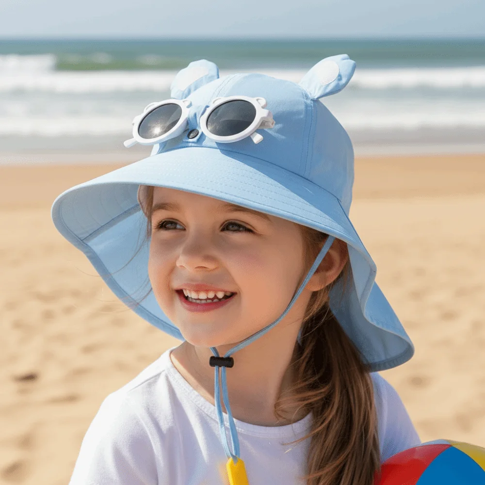 

Детская панама с широкими полями и защитой от солнца, с удлиненной накидкой, солнцезащитные очки, шляпа-козырек с защитой для шеи, тонкая мультяшная панама-рыбак